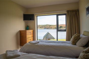 Poolewe Beach House, stunning views from the twin bedroom